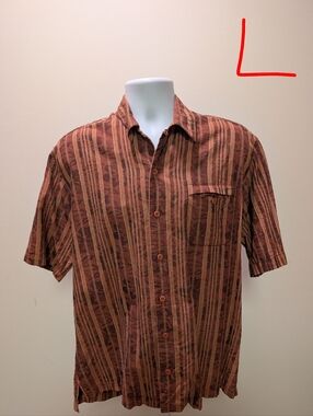 Tommy Bahama Short-Sleeve Button-Down Shirt in Rust and Tan Stripe